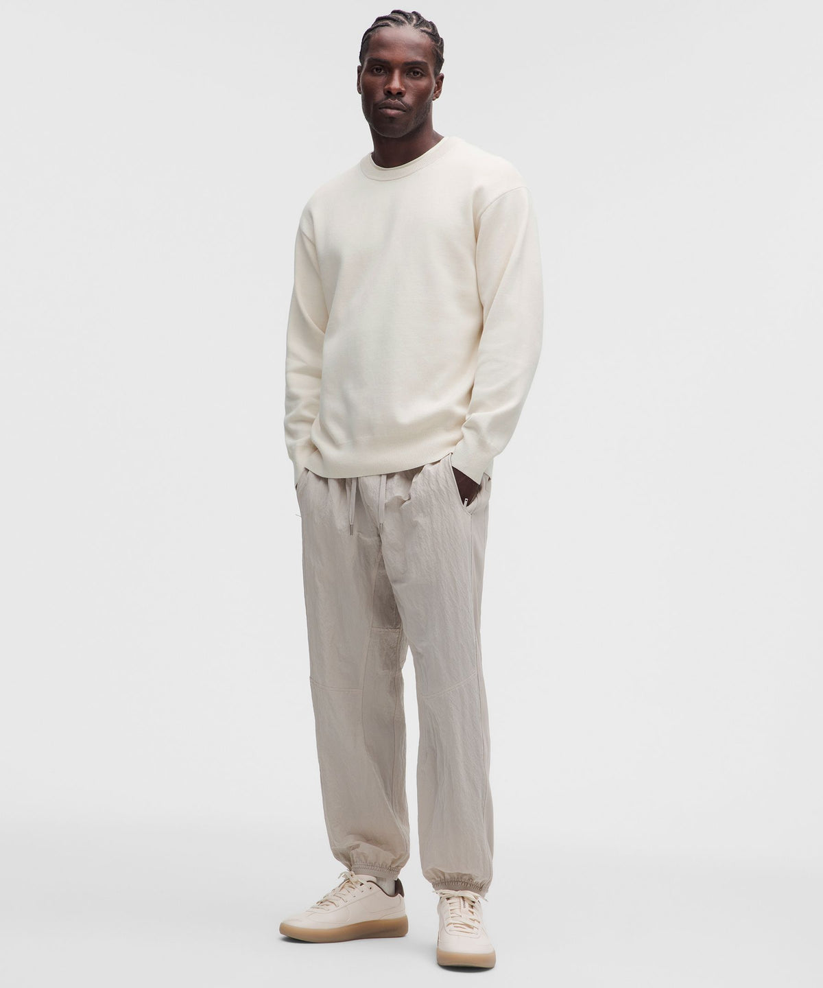 Cotton-Blend Knit Long-Sleeve Crewneck Sweater