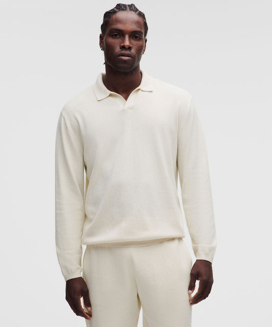 Cotton-Blend Knit Long-Sleeve Polo Shirt