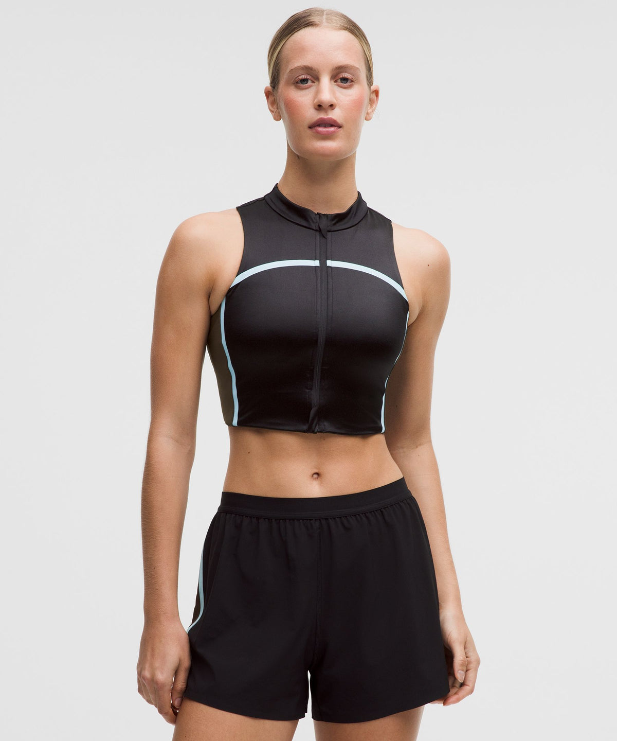Satin Shine Full-Zip Tank Top Medium Support, B/C CupStripe