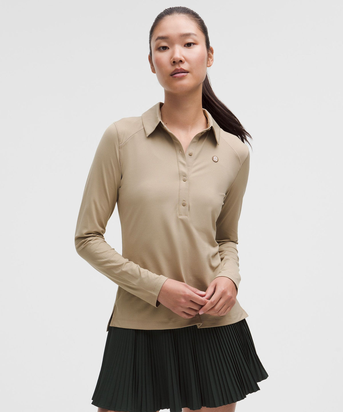Quick-Dry Long-Sleeve Polo ShirtStraight Hem