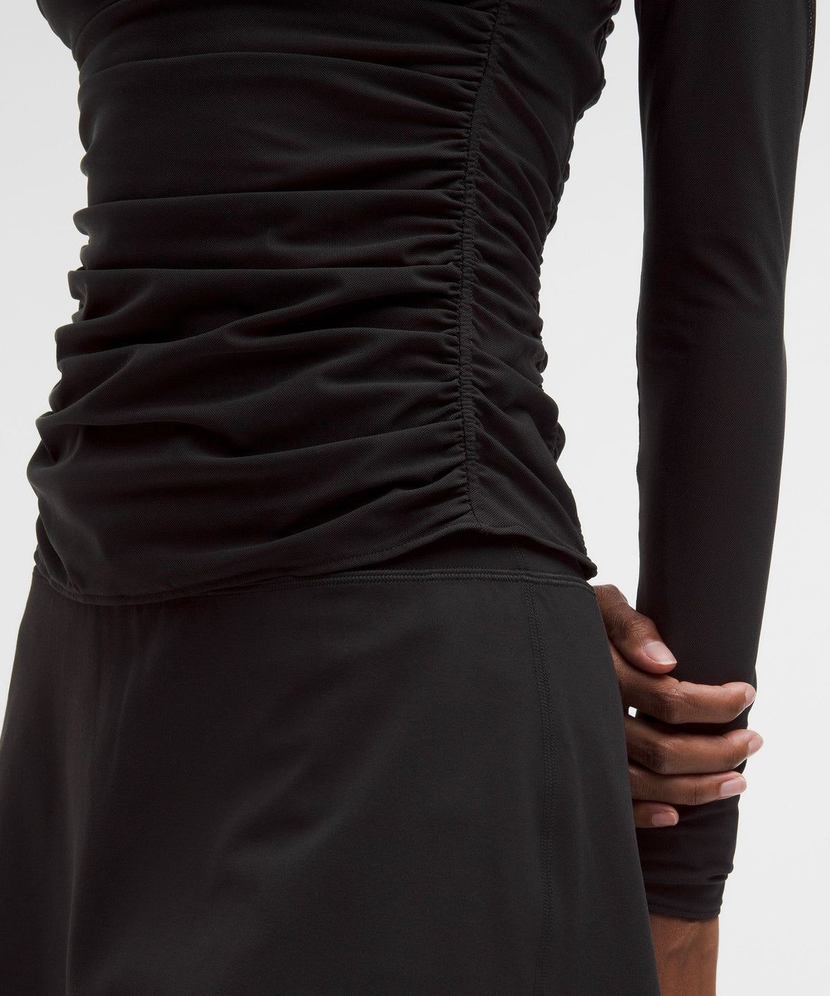 Mesh Ruched Long-Sleeve Shirt