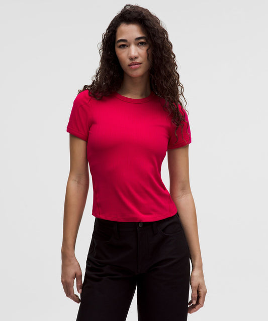 Hold Tight Micro-Rib Straight-Hem T-Shirt