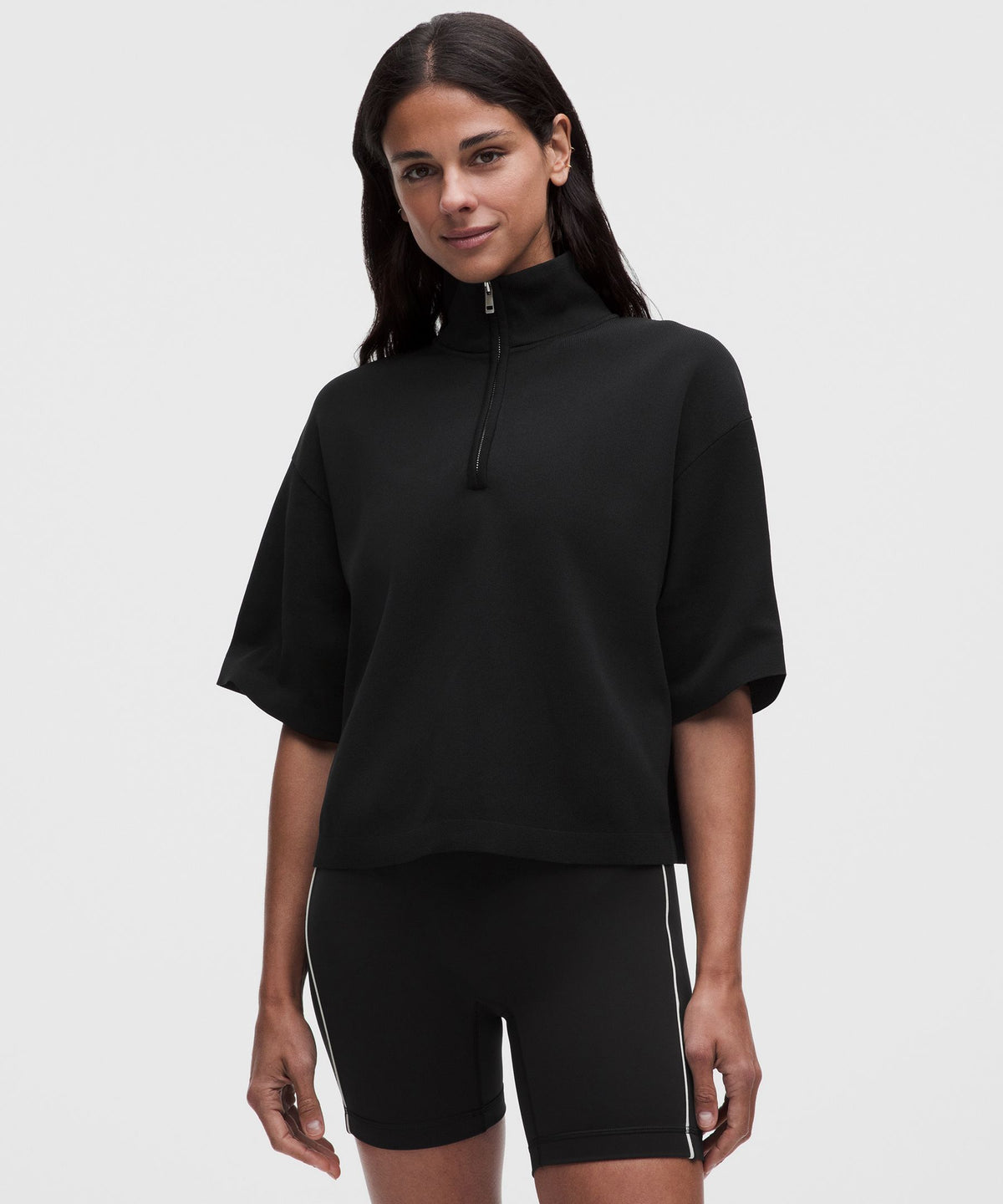 Structured Knit Half-Zip Short-Sleeve Shirt