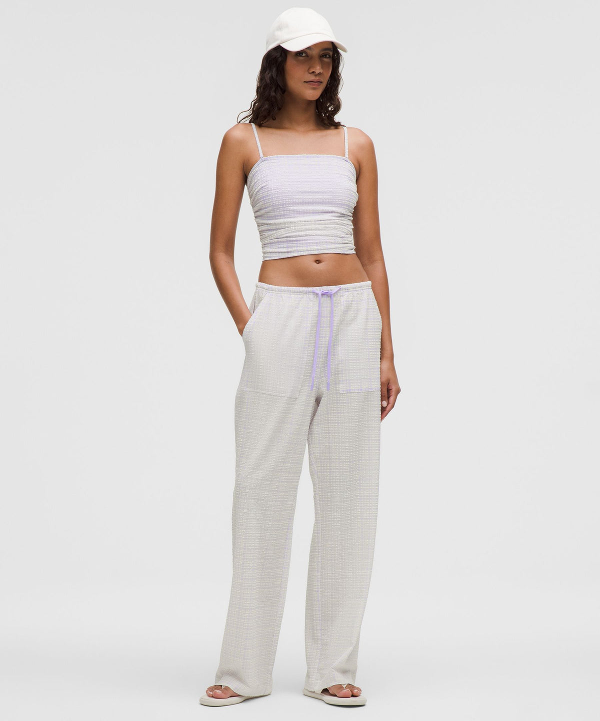 Seersucker Check Mid-Rise Pull-On Pant
