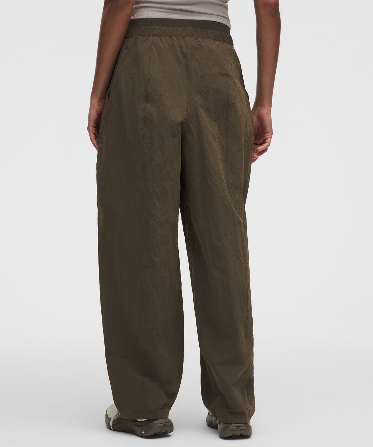 Crinkle Nylon Mid-Rise Barrel-Leg Pant