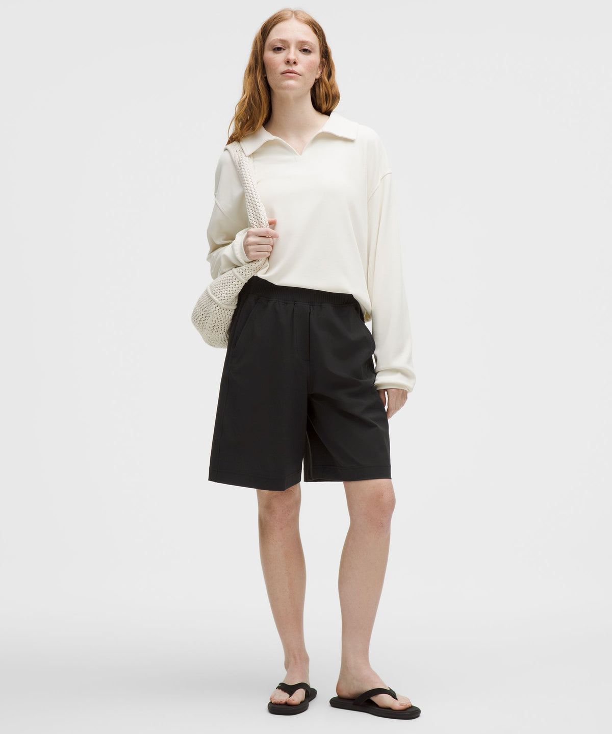 Stretch Woven Ruffle-Waist High-Rise Short 9"