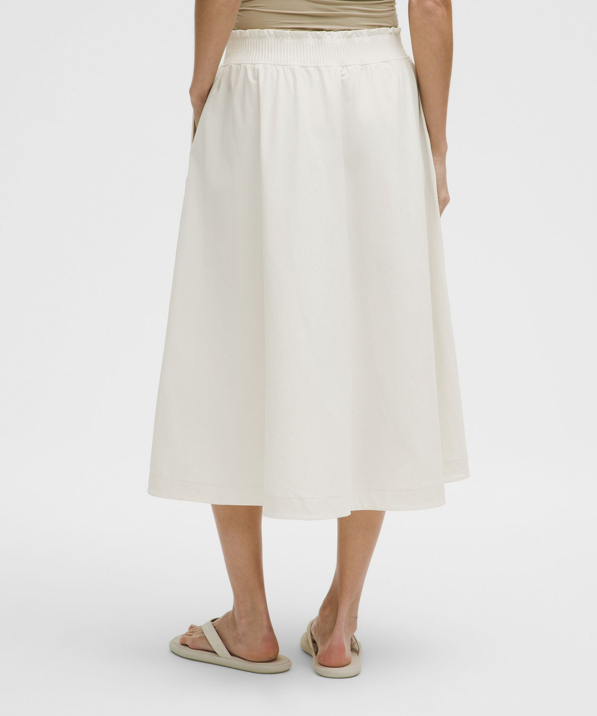 Stretch Woven Ruffle-Waist Midi Skirt