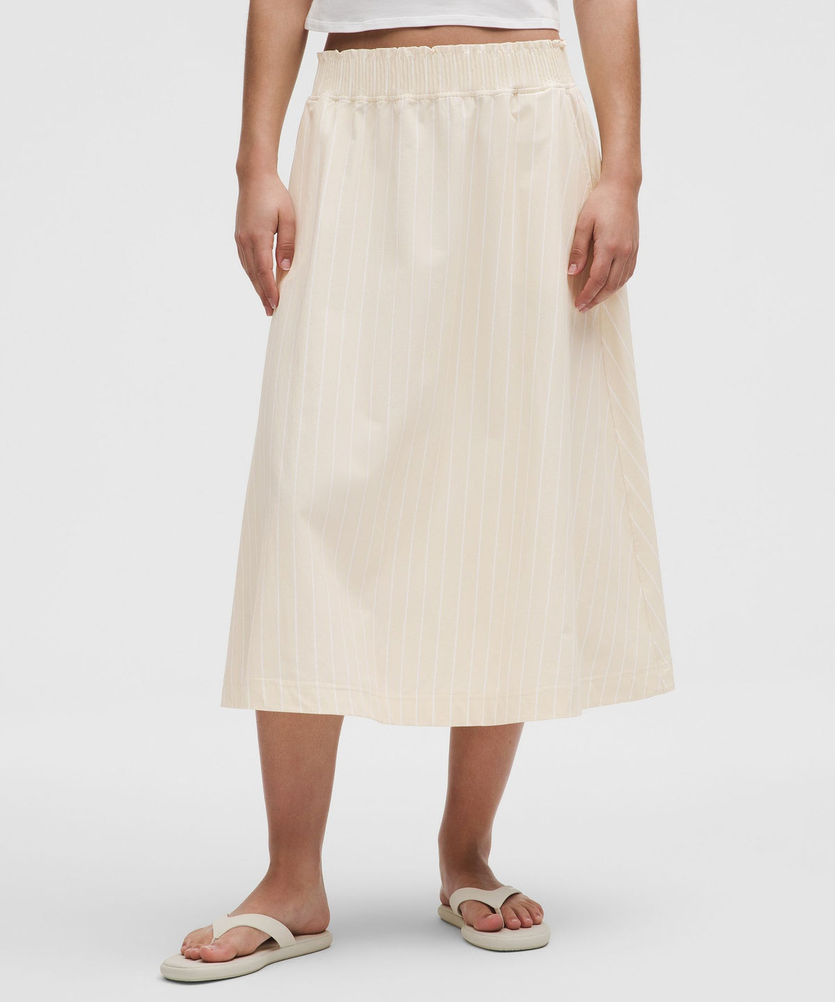 Stretch Woven Ruffle-Waist Midi Skirt